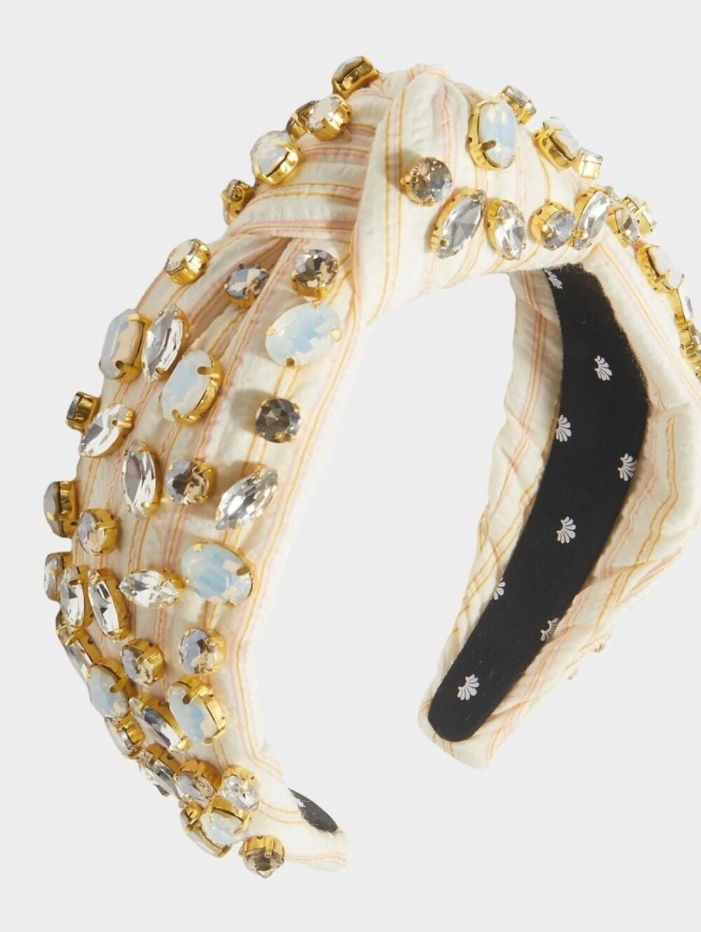 Lele Sadoughi Embellished Striped Cotton Knotted Headband